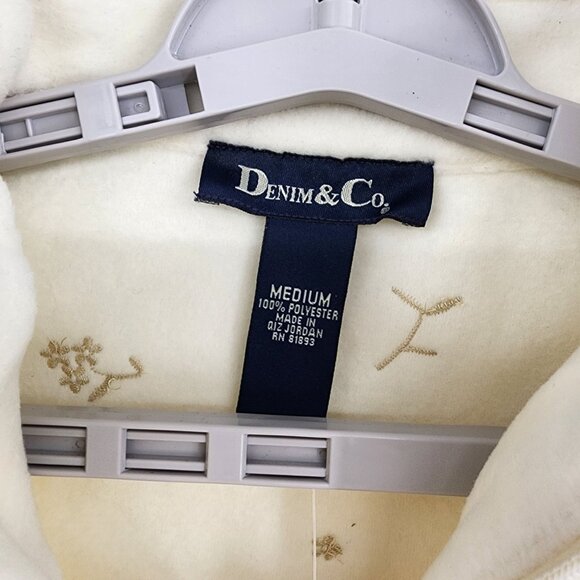 Vintage Denim & Co Womens M Ivory Fleece Zip Jacket Embroidered QVC New - Picture 3 of 7